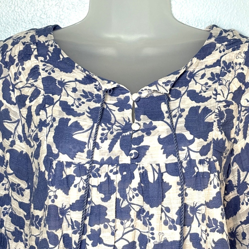 Studio Park Size XST blu Floral Print Blouse 3/4 Sleeve Lined Xsmall Tall Pocket - Picture 5 of 10